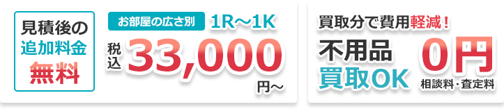 見積後の追加料金無料 買取分で費用軽減